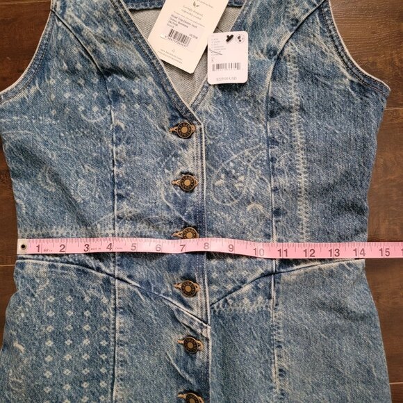 SPELL Road Trip Denim Vest Dress Womens S Blue Bandana Timeless Western Boho - Picture 7 of 8